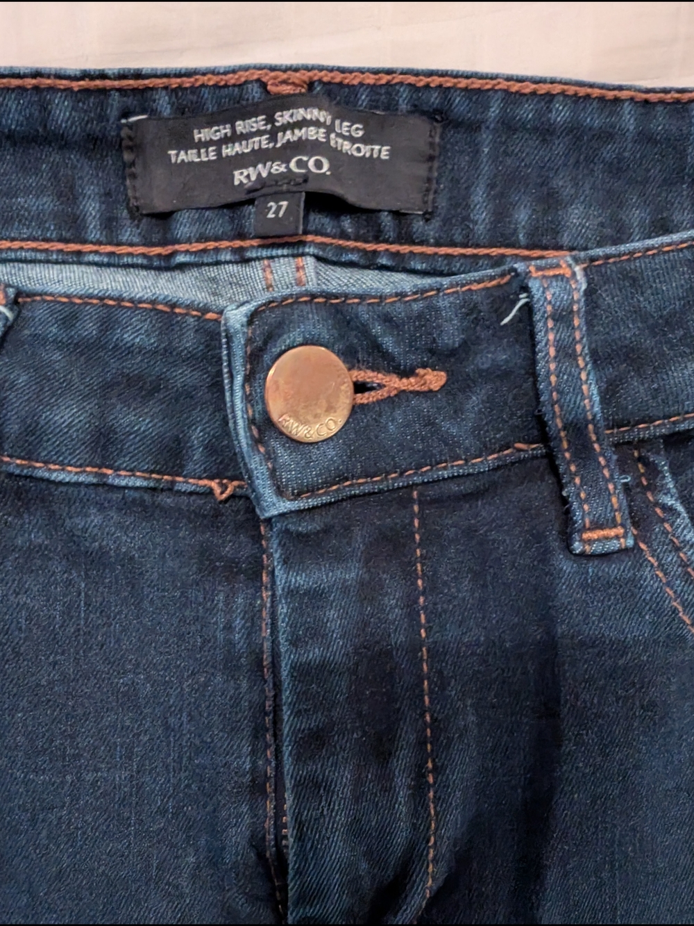 RW&CO. Skinny Jeans - Dark Indigo with Copper Stitching
